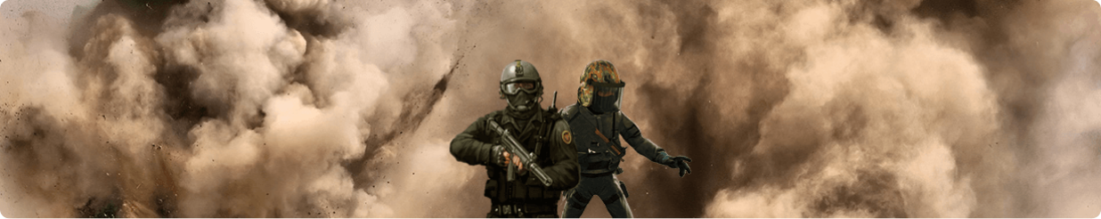 Sell CS:GO Items Banner, Policemen with smoke behind