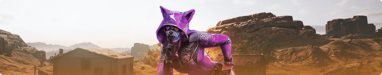 Sell PUBG Mobile Accounts Banner, Character in purple cat costume