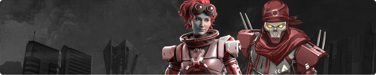 Buy APEX Legends Accounts, Two characters from the game with red armor, horizon legendary skin