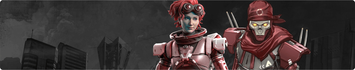 Sell Apex Legends Accounts Banner, Two characters from the game with red armor, horizon legendary skin
