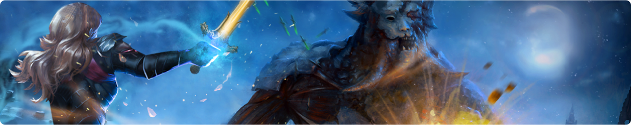 Sell POE items, A girl warrior fighting a big monster