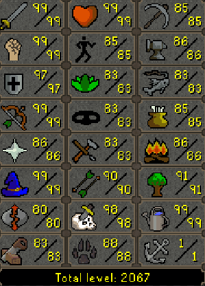Main | 2060+ Total | 320+ QP | 99 Attack | 99 Strength | 99 Ranged | 99 Magic | Avernic | E Void | Fire Cape | B Gloves | Pyromancer