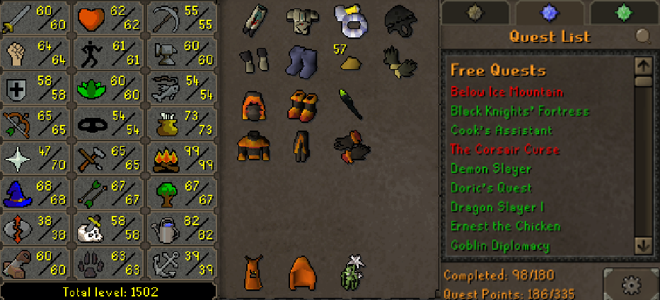 Main | 1500+ Total | 180+ QP | B Gloves | Pyromancer | Tangleroot