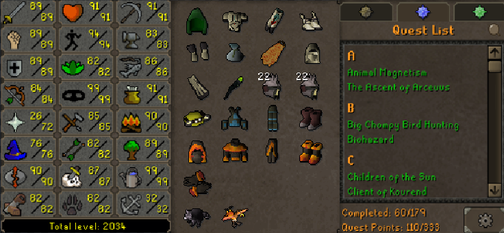 Main | 2030+ Total | 110+ QP | Fire Cape | Skilling Outfits | Rare Pets