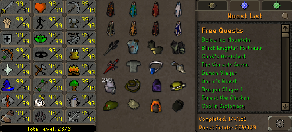Maxed Infernal Main | 2376 Total | 320+ QP | Max Infernal Cape | Avernic | Assembler | B Gloves | Skilling Outfits