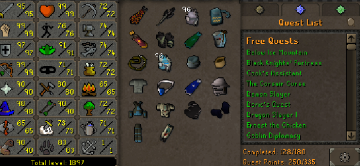 Legacy Main | 1890+ Total | 250+ QP | 99 Strength | 99 Ranged | 98 Magic | Infernal | Quiver | Avernic | Assembler | MA2 Cape | Skilling Outfits