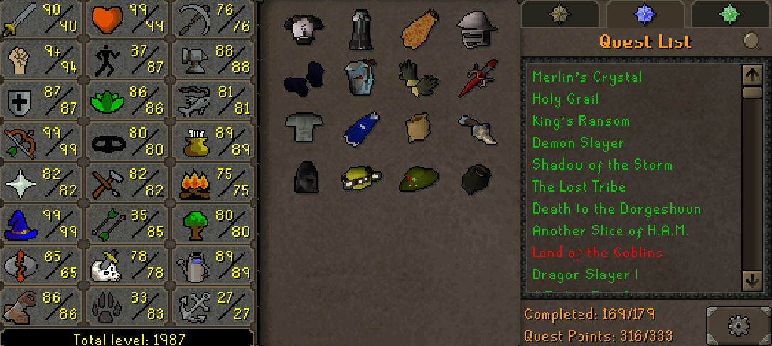 Main | 1980+ Total | 310+ QP | E Void | Fire Cape | Assembler | B Gloves | MA2 Cape | Skilling Outfits