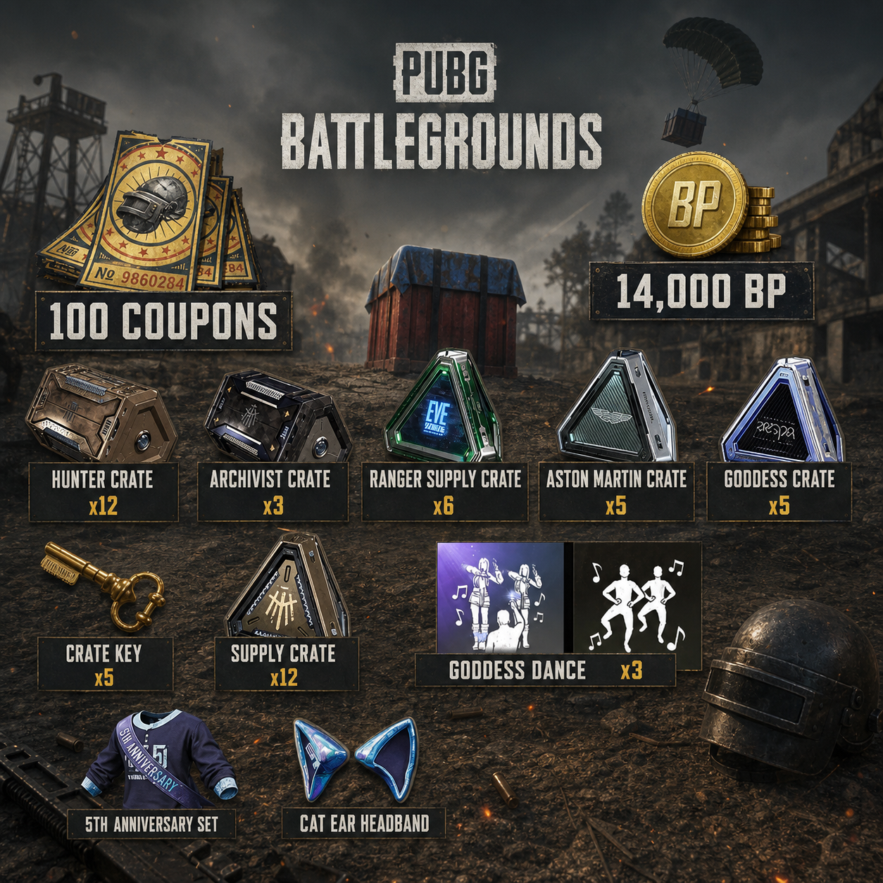 [Steam] PUBG / 100 Black Goods Voucher/ 14K BP /Various supply boxes/ Full Access / Instant Delivery 