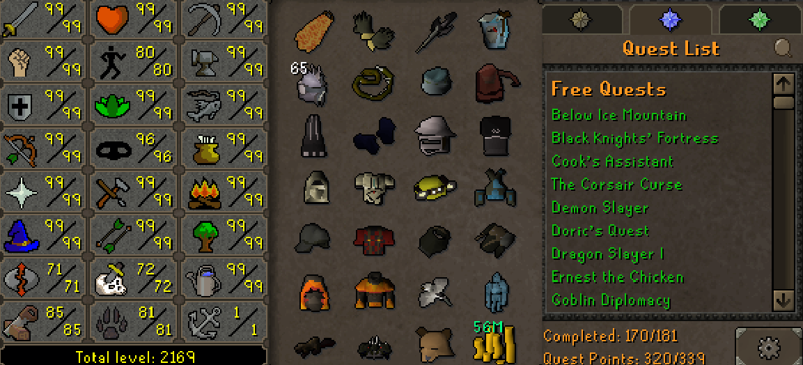 Max Combat Main | 2160+ Total | 320+ QP | Avernic | Fire Cape | Assembler | B Gloves | Skilling Outfits | Rare Pets