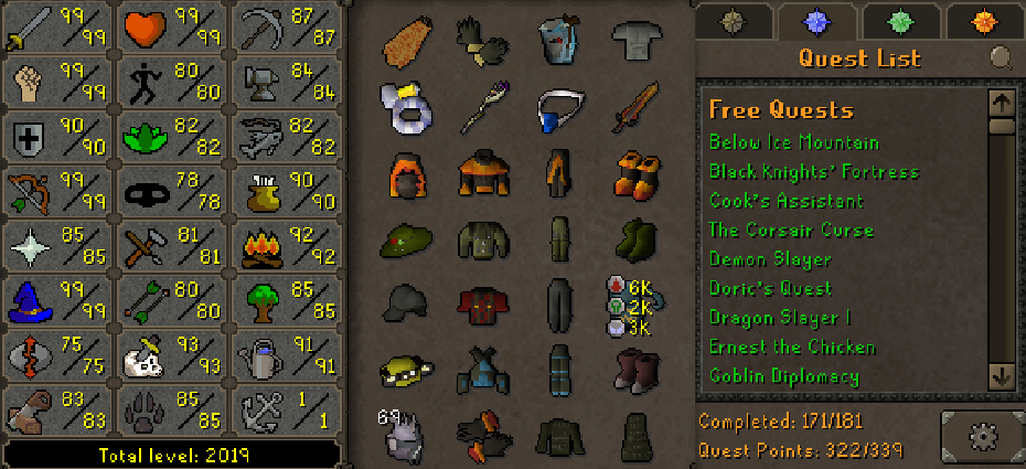Main | 2010+ Total | 320+ QP | Fire Cape | Assembler | Barrow Gloves | Skilling Outfits