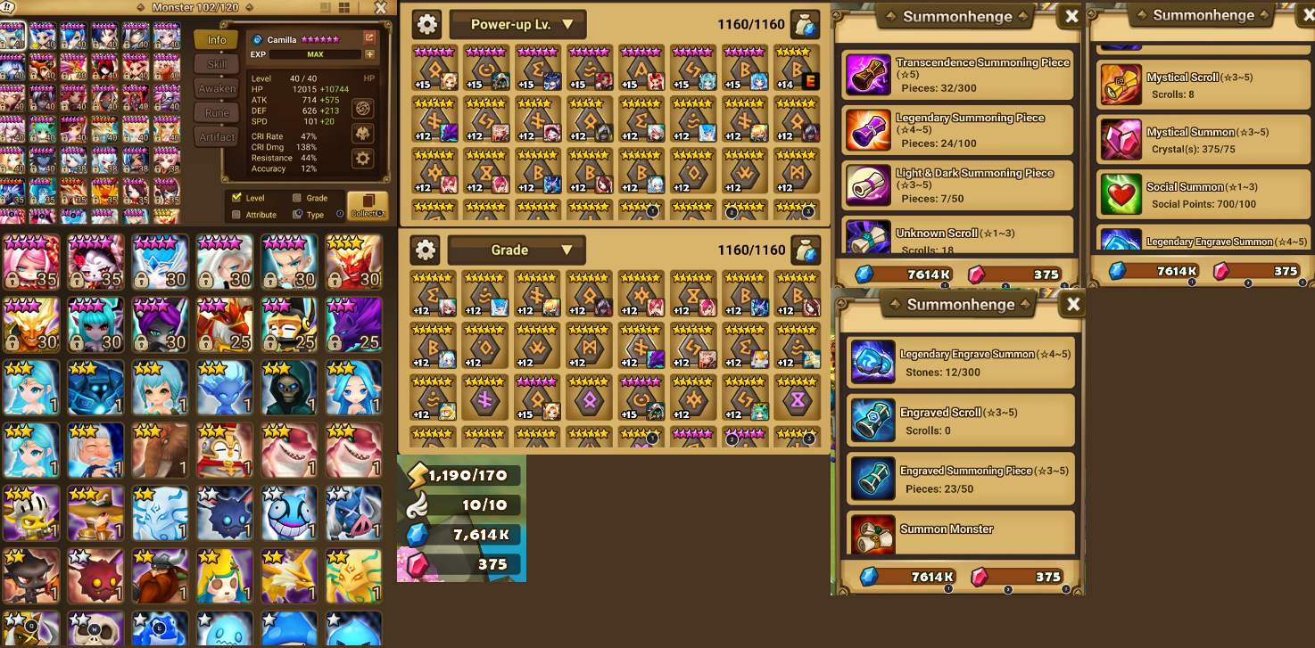 Europe | Level 50 | 6 Star * 33 | 5 Star * 61 | Crystals: 375 | 7 +15 Runes [ChicksWSW02]