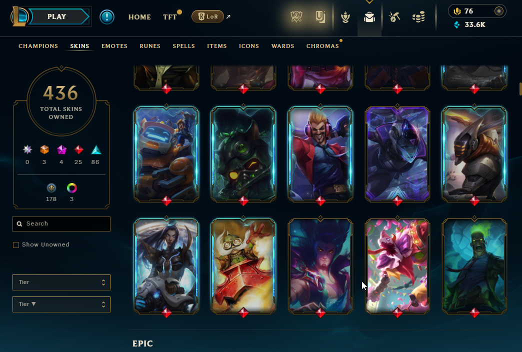 EUW | 436 Skins | 146 Champions | Soulstealer Vayne, Hextech Annie | 4 Mythics | ChicksQLOLS08