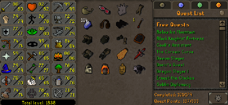 Legacy Main | 1830+ Total | 180+ QP | Fire Cape | D Def | Skilling Outfits | Rare Pets