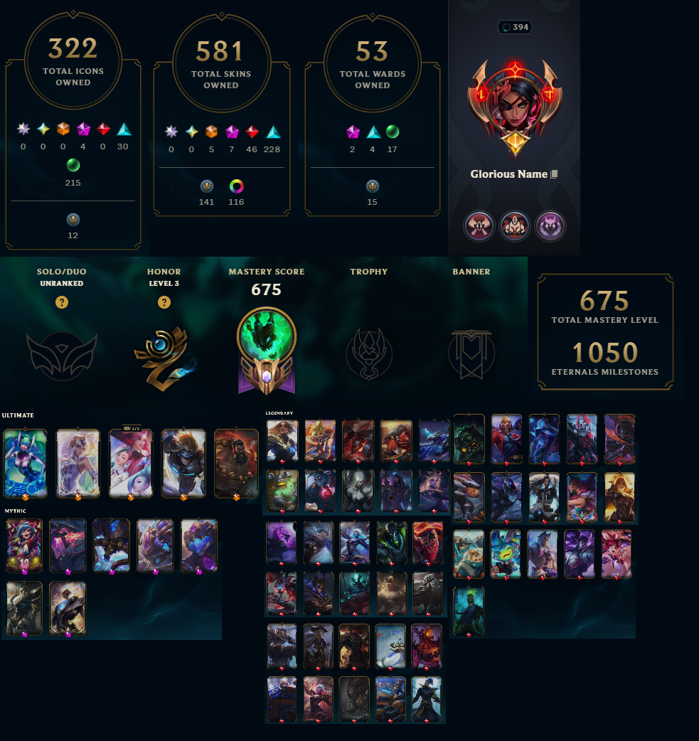 NA | 581 Skins | 171 Champions | Prestige Pulsefire Thresh | Hextech Janna | Lancer Zero Hecarim | Hextech Anivia | Hextech Rammus