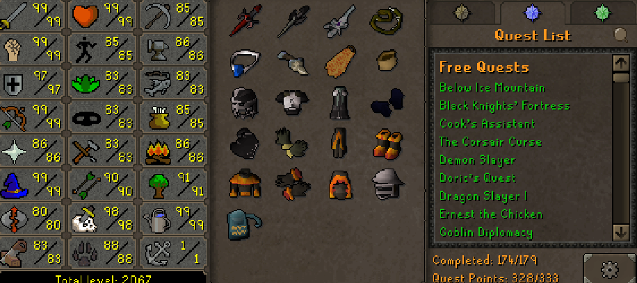 Main | 2060+ Total | 320+ QP | 99 Attack | 99 Strength | 99 Ranged | 99 Magic | Avernic | E Void | Fire Cape | B Gloves | Pyromancer