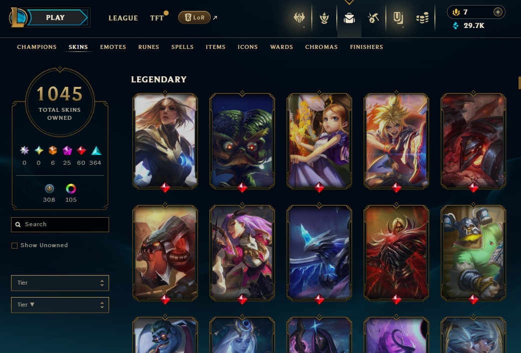 EUW | 1047 Skins | 162 Champions | Worlds 2012 Riven, Prestige K/DA Akali | 24 Mythics | ChicksQLOLS04