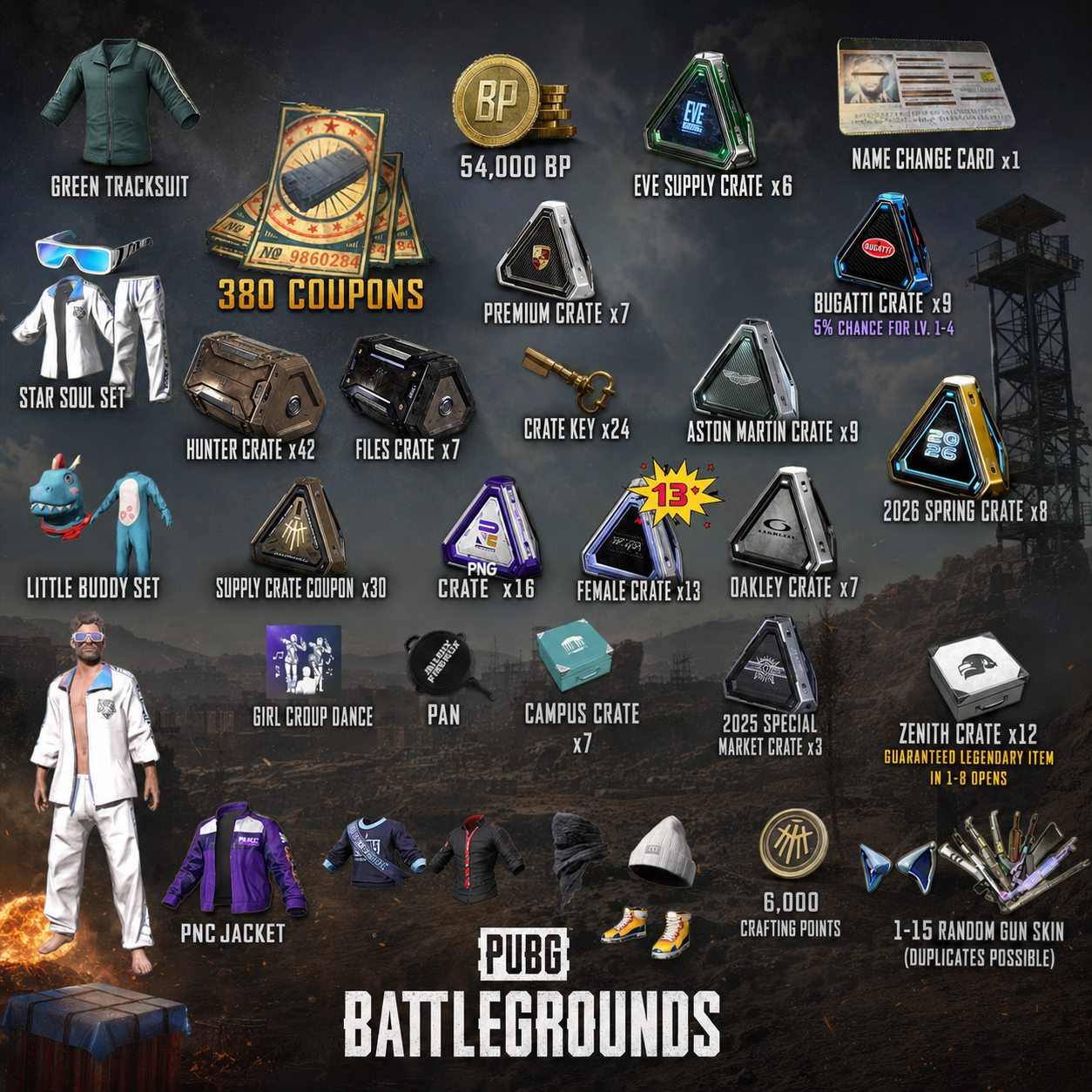 [Steam] PUBG / 380 Black Goods Voucher/ 54 K BP /Various supply boxes/ Full Access / Instant Delivery 