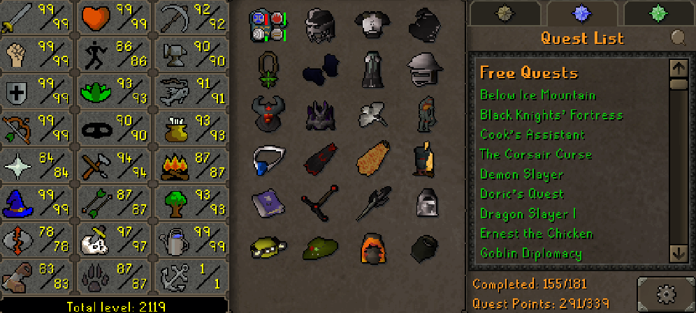 Max Melee Main | 2110+ Total | 290+ QP | 99 Magic | Avernic | E Void | Fire Cape | Masori Assembler | Divine Rune Pouch | Skilling Outfits | Rare Pets