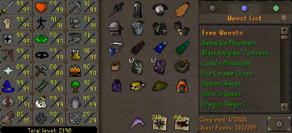 Max Combat Main | 2190+ Total | 330+ QP | Avernic | E Void | Fire Cape | Assembler | B Gloves | MA2 Cape | Skilling Outfits