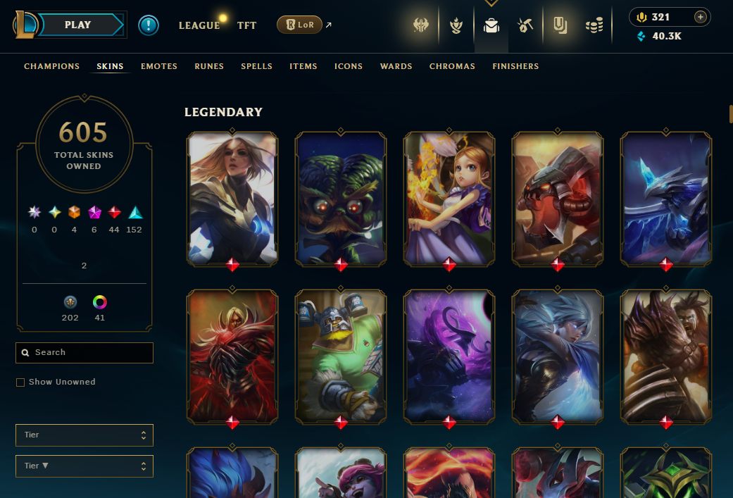 NA | 605 Skins | 162 Champions | PAX Twisted Fate , Young Ryze , Silver Kayle | 5 Mythics | ChicksQLOLS02