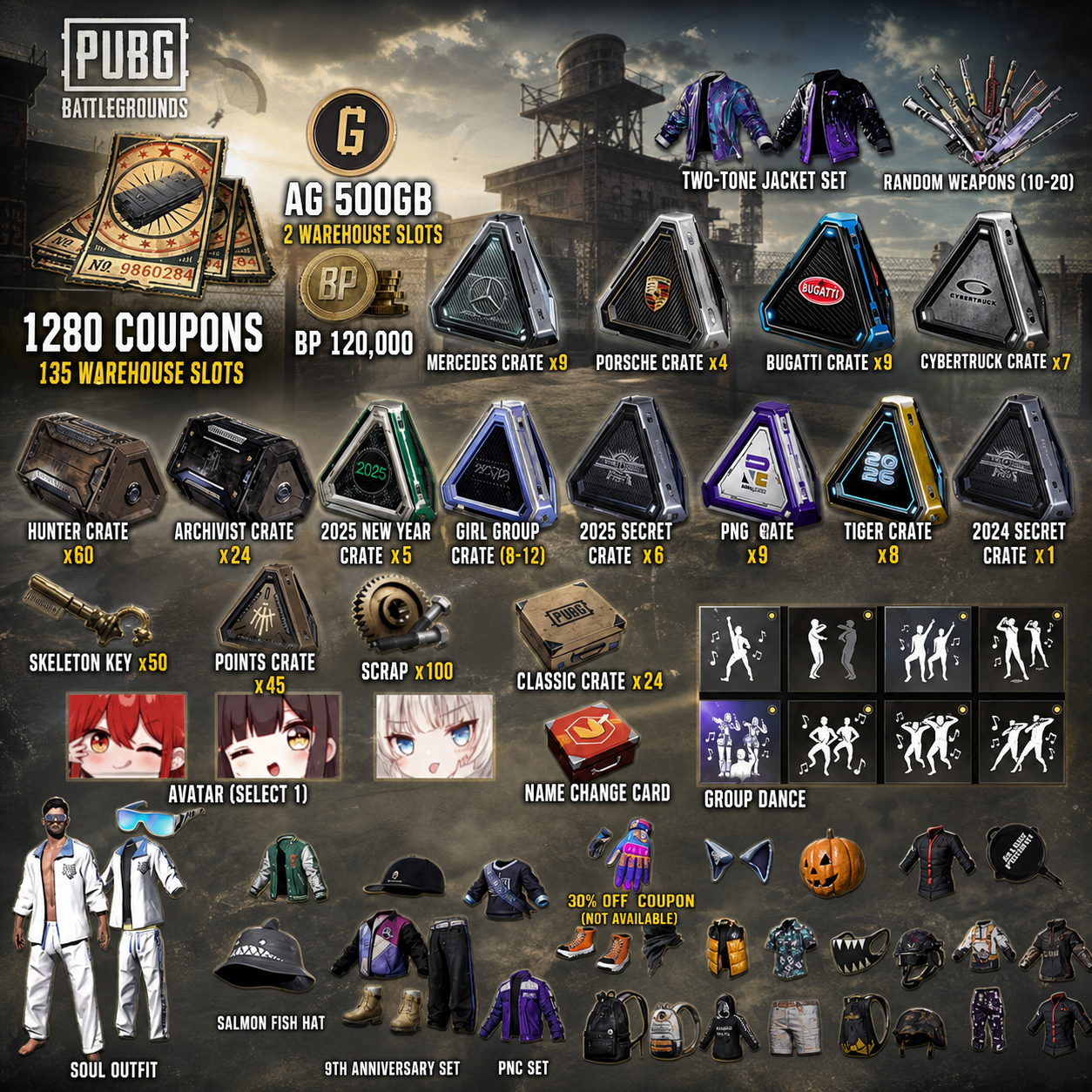 [Steam] PUBG / 1280  Black Goods Voucher/ 120 K BP / Various supply boxes / Full Access / Instant Delivery 