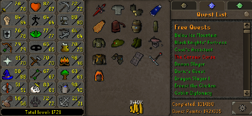 Main | 1720+ Total | 190+ QP | Fire Cape | B Gloves | MA2 Capes | Skilling Outfits