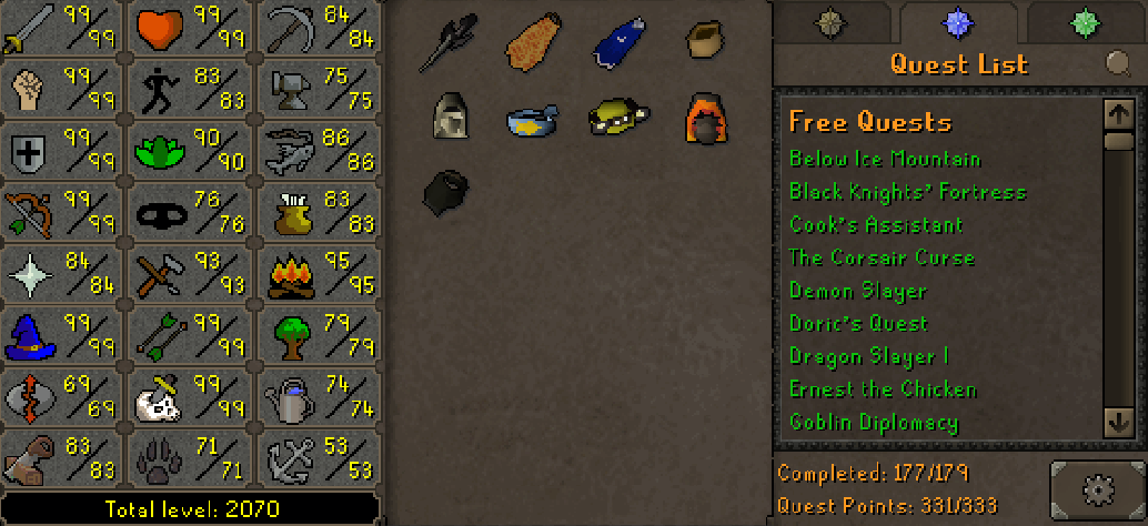 Max Melee Main | 2070+ Total | 330+ QP | 99 Magic | 99 Slayer | Avernic | Fire Cape | MA2 Cape | Skilling Outfits