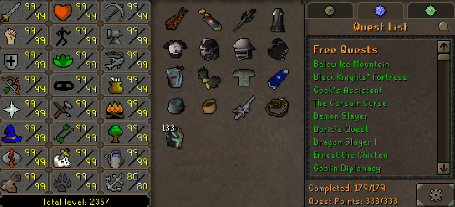 Ex Max Main | 2350+ Total  | 333 QP | 80 Sailing | Infernal | Quiver | Avernic | E Void | Assembler | B Gloves | MA2 Cape