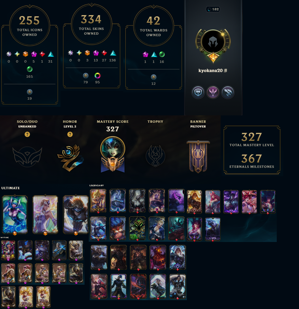 EUW | 326 Skins | 158 Champions | LLS185