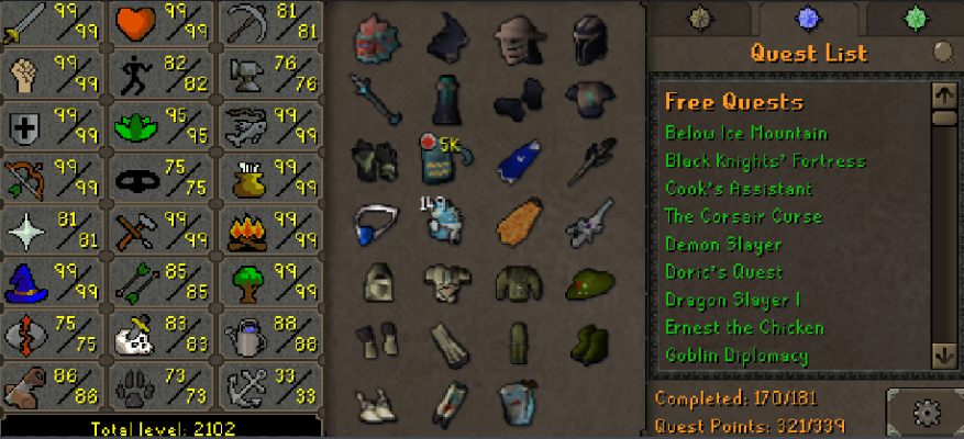 Max Melee Main | 2100+ Total | 320+ QP | 99 Magic | Avernic | E Void | Fire Cape | Assembler | MA2 Cape | Skilling Outfits | Huberte