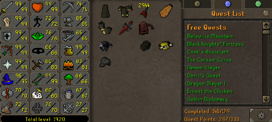 Max Melee Main | 1920+ Total | 260+ QP | Dragon Defender | Fire Cape | Barrow Gloves | Rocky Pet