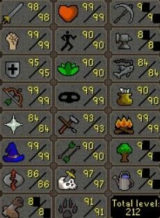 Main | 2120+ Total | 290+ QP | 98 Attack | 99 Strength | 95 Defence | 99 Range | 84 Prayer | 99 Magic | Infernal Cape | E Void | B Gloves