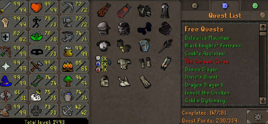 Main | 1990+ Total | 280+ QP | Infernal | Avernic | E Void | Assembler | B Gloves | Divine Rune Pouch | Graceful