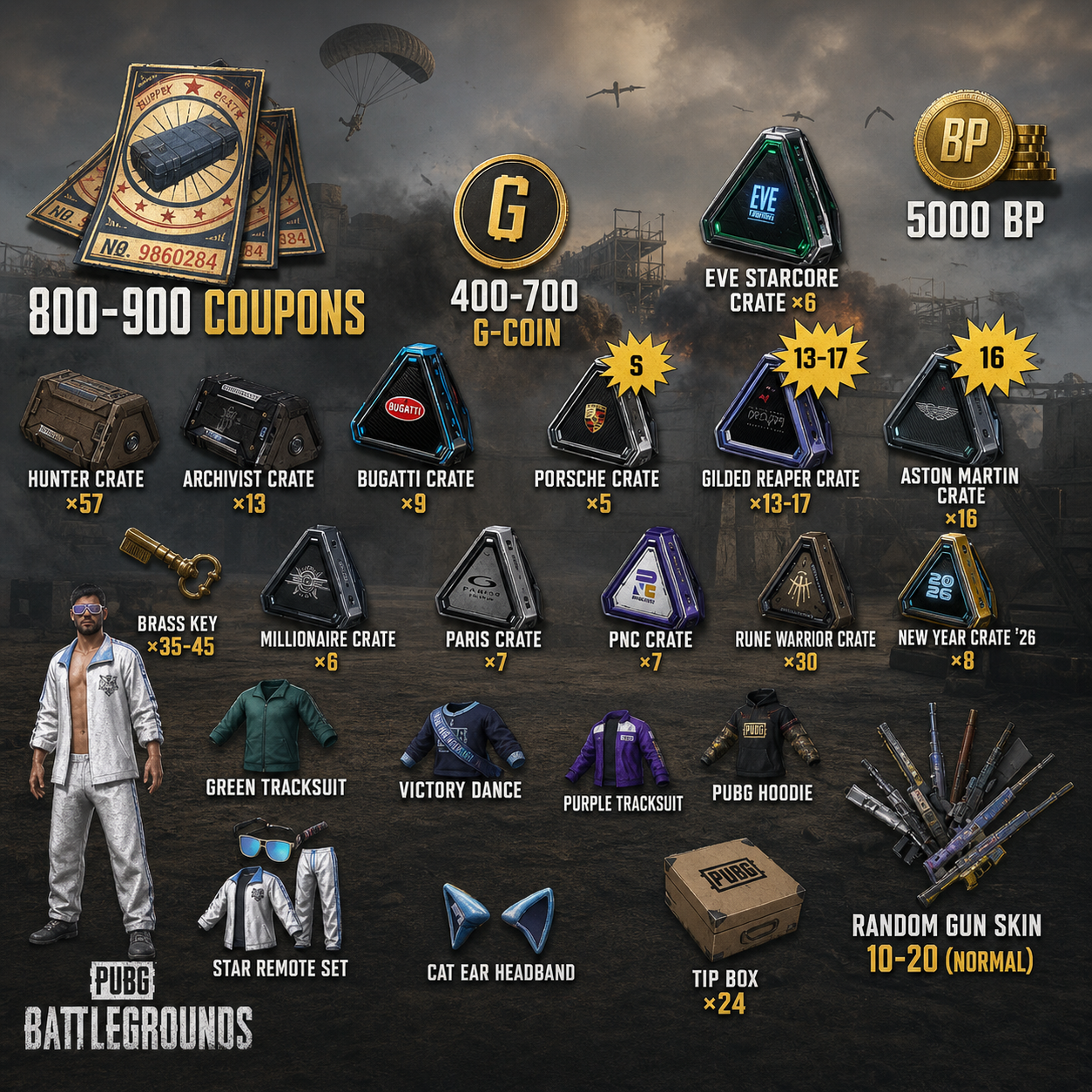 [Steam] PUBG / 800-900 Black Goods Voucher/ 5K BP / Various supply boxes / Full Access / Instant Delivery 