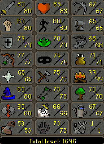 Main | 1690+ Total | 240+ QP | Fire Cape | B Gloves | Skilling Outfits | Rare Pet