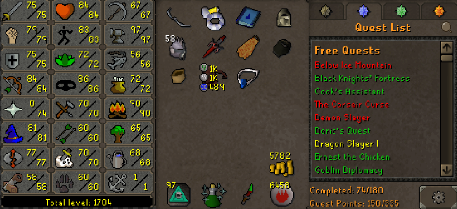 Legacy Main | 1700+ Total | 150+ QP | 84 Ranged | 81 Magic | Fire Cape | Skilling Outfits