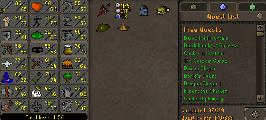 Main | 1450+ Total | 170+ QP | D Def | Skilling Outfits