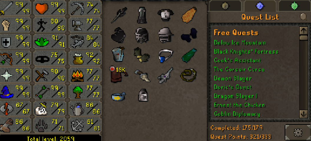 Max Combat Main | 2050+ Total | 320+ QP | Avernic | E Void | Fire Cape | Assembler | B Gloves | MA2 Cape | Skilling Outfits