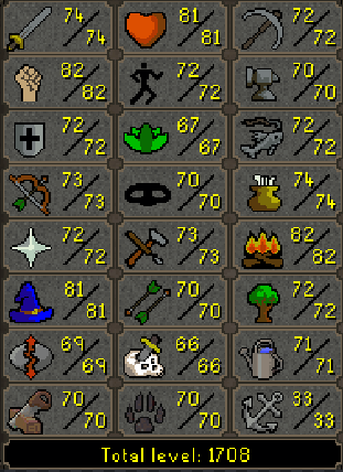 Main | 1700+ Total | 270+ QP | 82 Strength | 81 Magic | B Gloves | Skilling Outfits