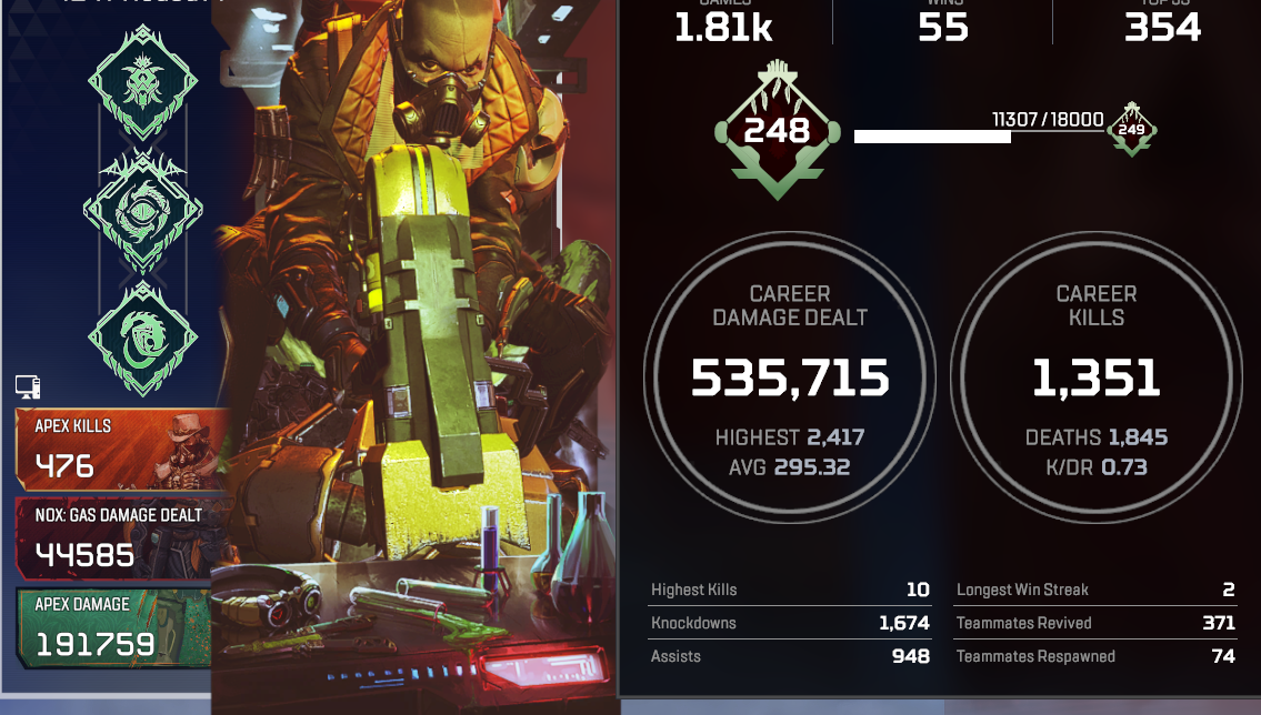 EA | Level 240+ | 148 Legendaries | 2 Heirlooms; Caustic, Loba - chicksapex58