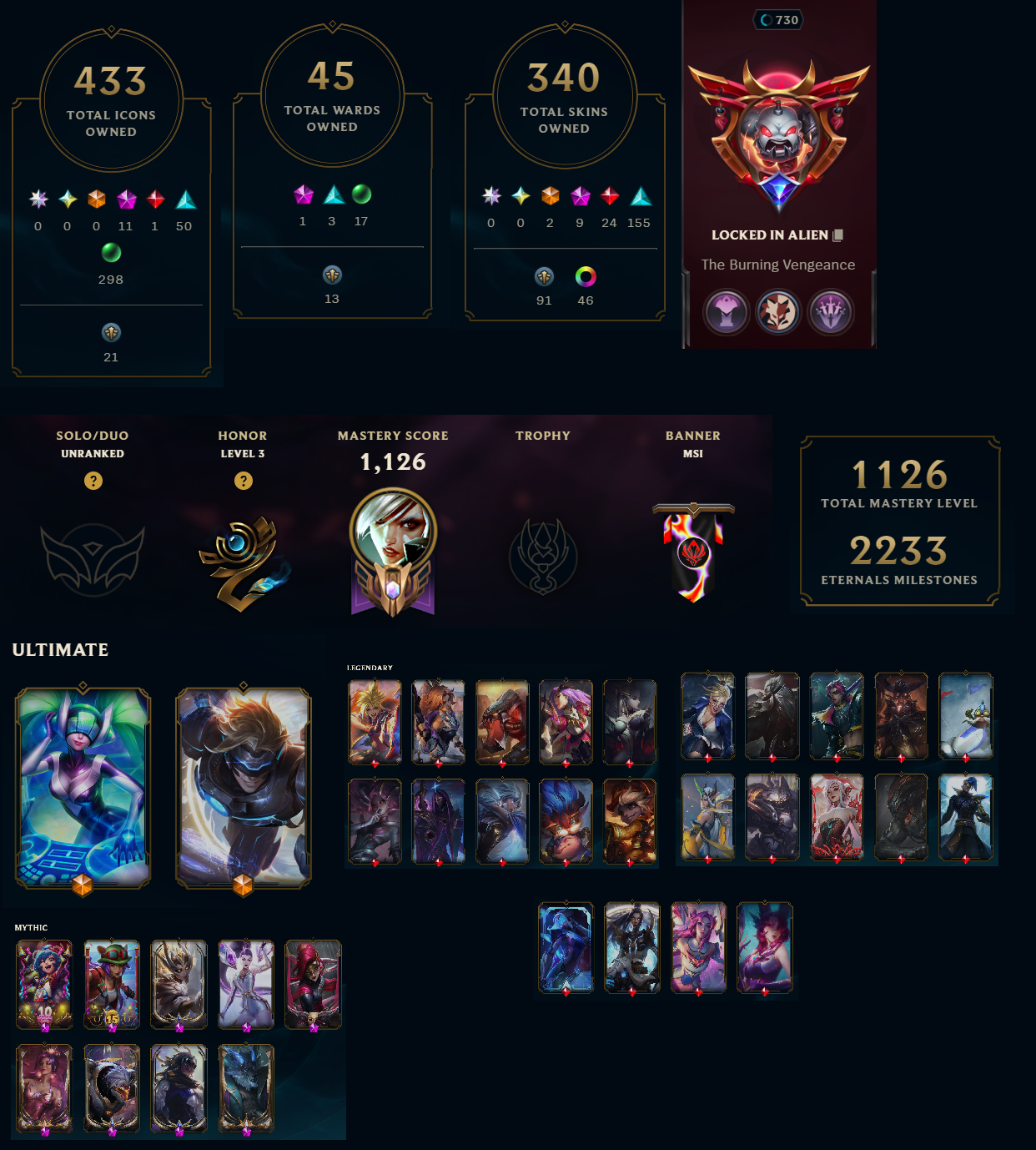 EUNE | Level 730 | Unranked | Champion Count 171 | Skin Count 340