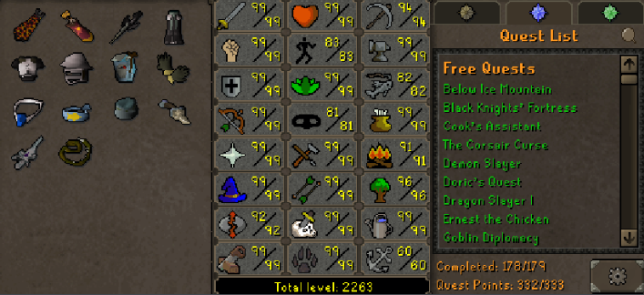 Main | 2260+ Total | 330+ QP | Infernal | Quiver | Avernic | E Void | Assembler | B Gloves | Spirit Angler