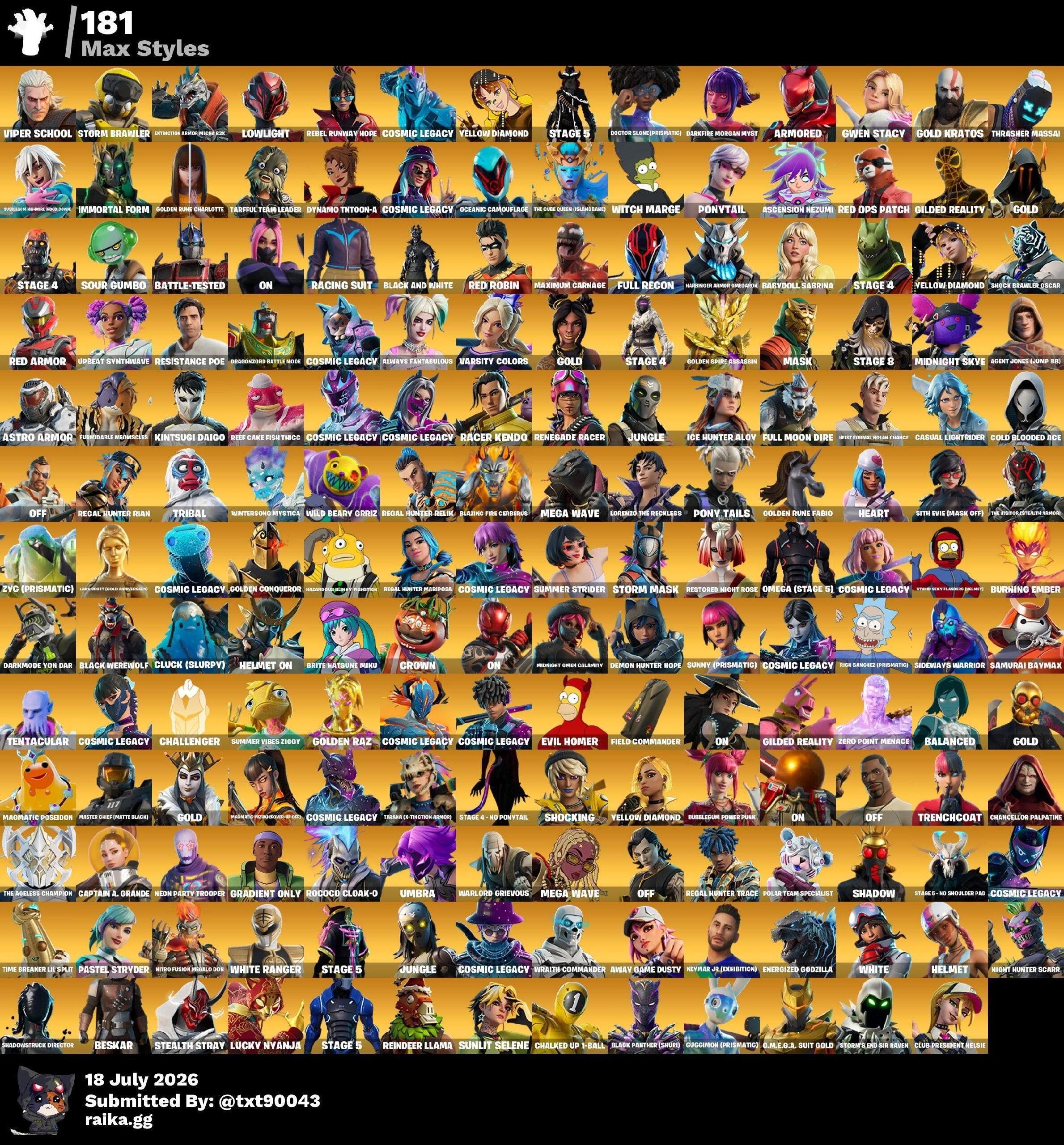 [PC] 1260 skins | Lvl 5051 | Gold Kratos | Darth Vader | Mandalorian | Solid Snake | Batman | Wildcat